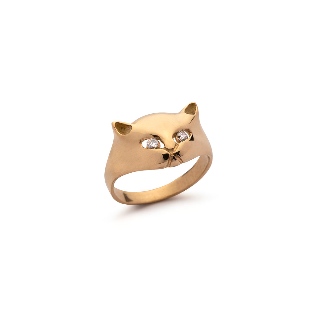 Anillo de oro gato y brillantes