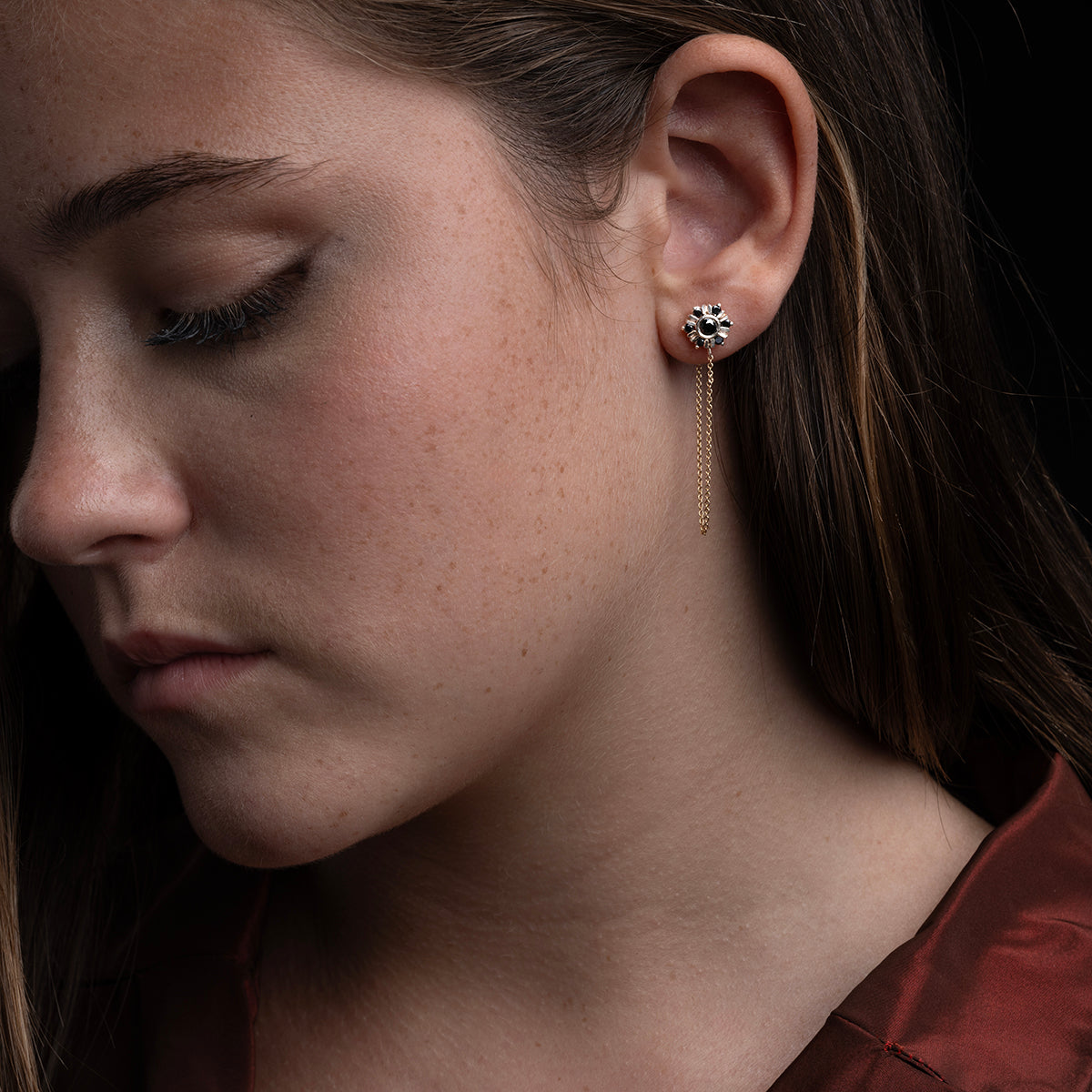 Pendientes diamantes negros largos